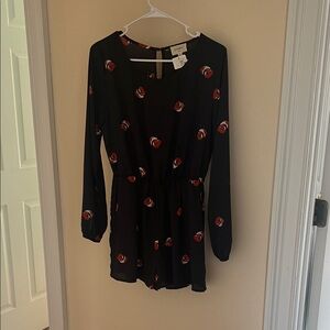 Dark Charcoal Grey Romper with Orange and White Fox Print.